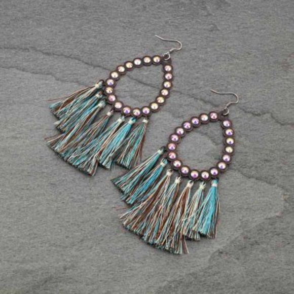 Patina Teardrop Tassel Earrings - Picture 2 of 2